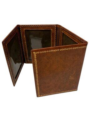 Vintage Italian Leather Travel Photo Holder Folding Wallet Frame Brown